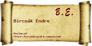 Bircsák Endre névjegykártya